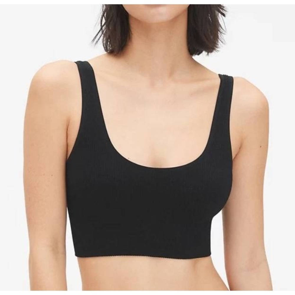 GapBody Womens XL Black Ribbed Seamless Bralette Scoop Neck Stretch Crop Top